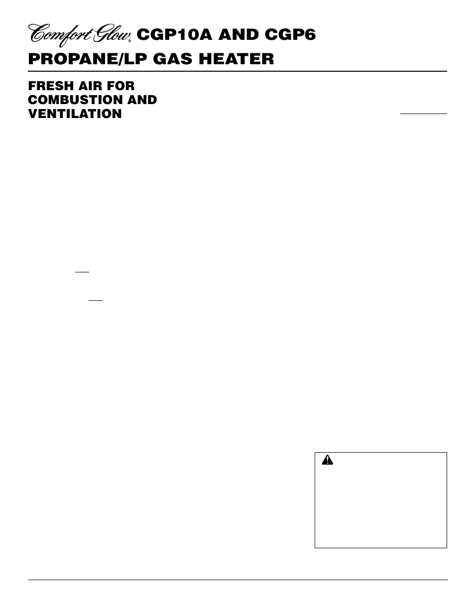 Propane/lp gas heater cgp10a and cgp6, Fresh air for combustion and ventilation, Continued | Desa CGP10A User Manual | Page 4 / 20