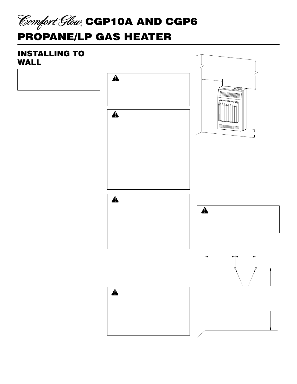 Propane/lp gas heater cgp10a and cgp6, Installing to wall | Desa CGP10A User Manual | Page 6 / 20