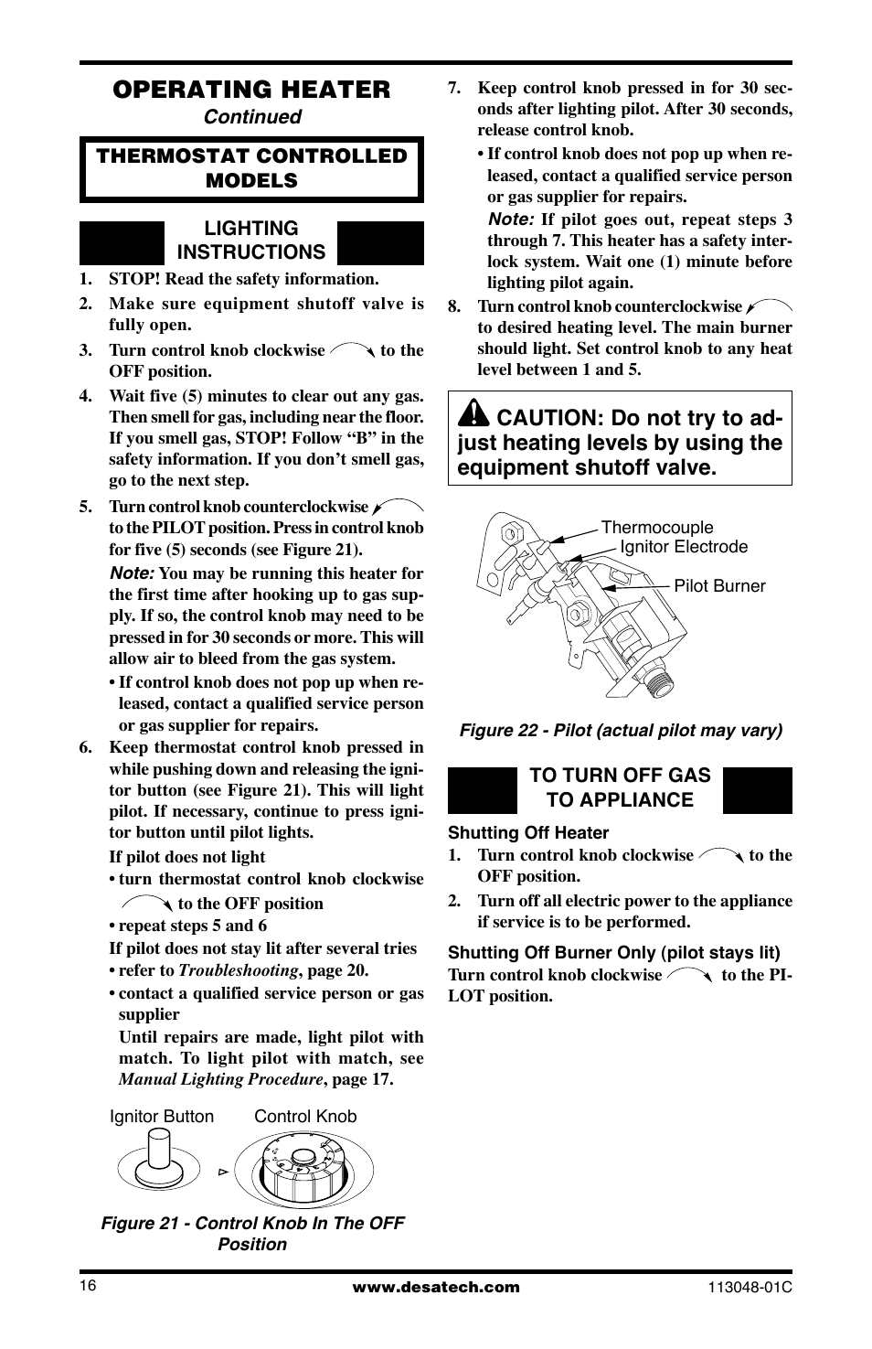 Operating heater, Continued | Desa GMP16 User Manual | Page 16 / 32