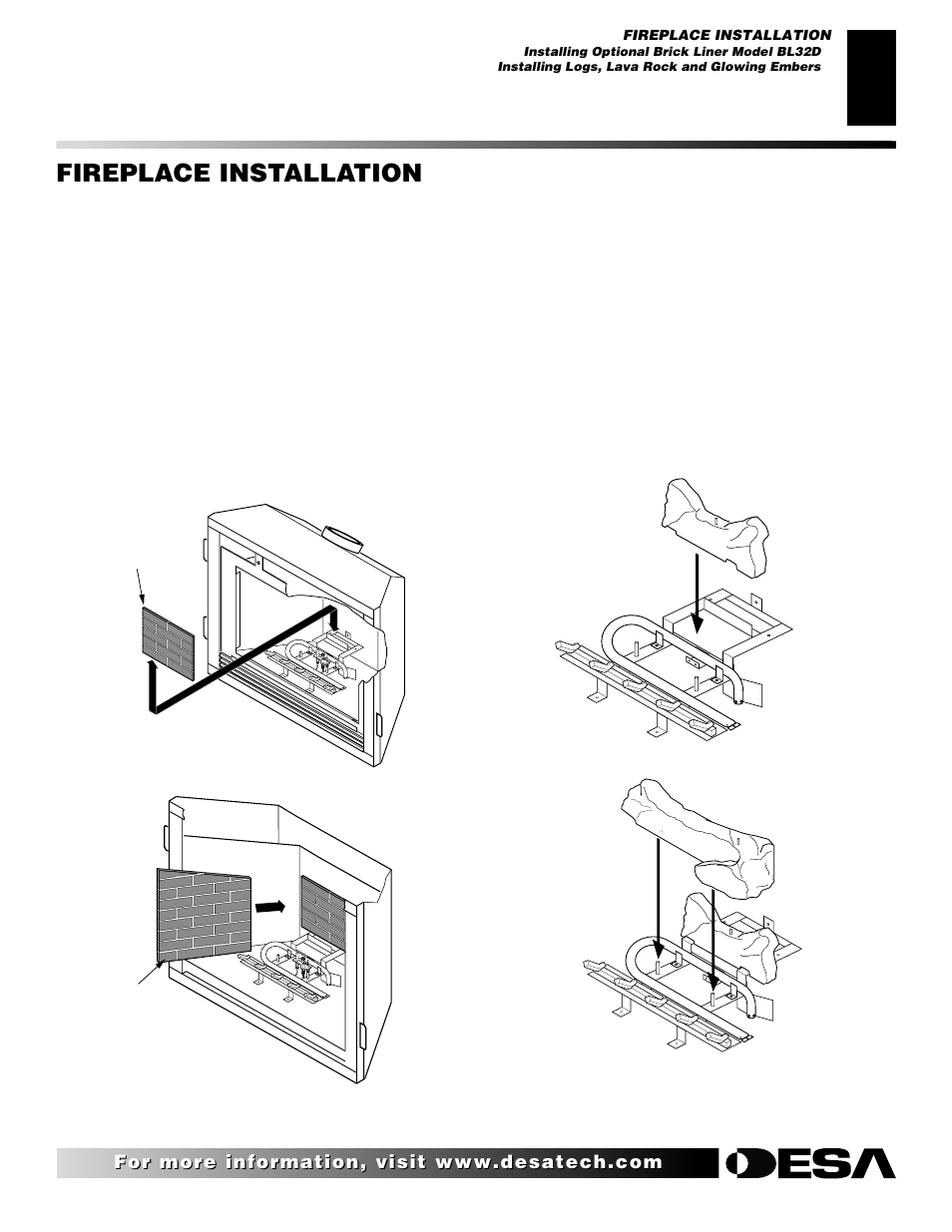 Fireplace installation | Desa T32N User Manual | Page 23 / 38