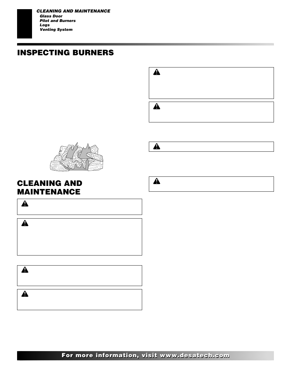 Cleaning and maintenance, Inspecting burners | Desa T32N User Manual | Page 28 / 38