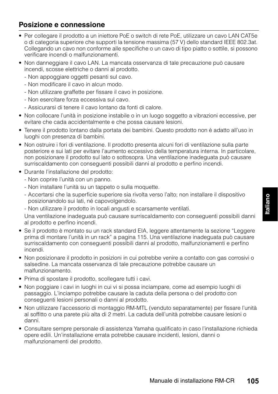 Posizione e connessione | Yamaha RM-CR Remote Conference Processor with Dante User Manual | Page 105 / 208