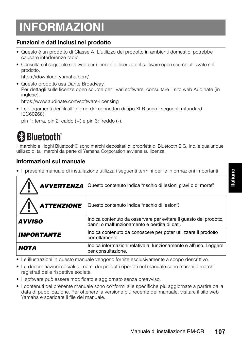 Informazioni | Yamaha RM-CR Remote Conference Processor with Dante User Manual | Page 107 / 208