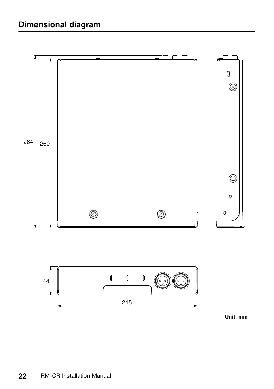 Dimensional diagram | Yamaha RM-CR Remote Conference Processor with Dante User Manual | Page 22 / 208