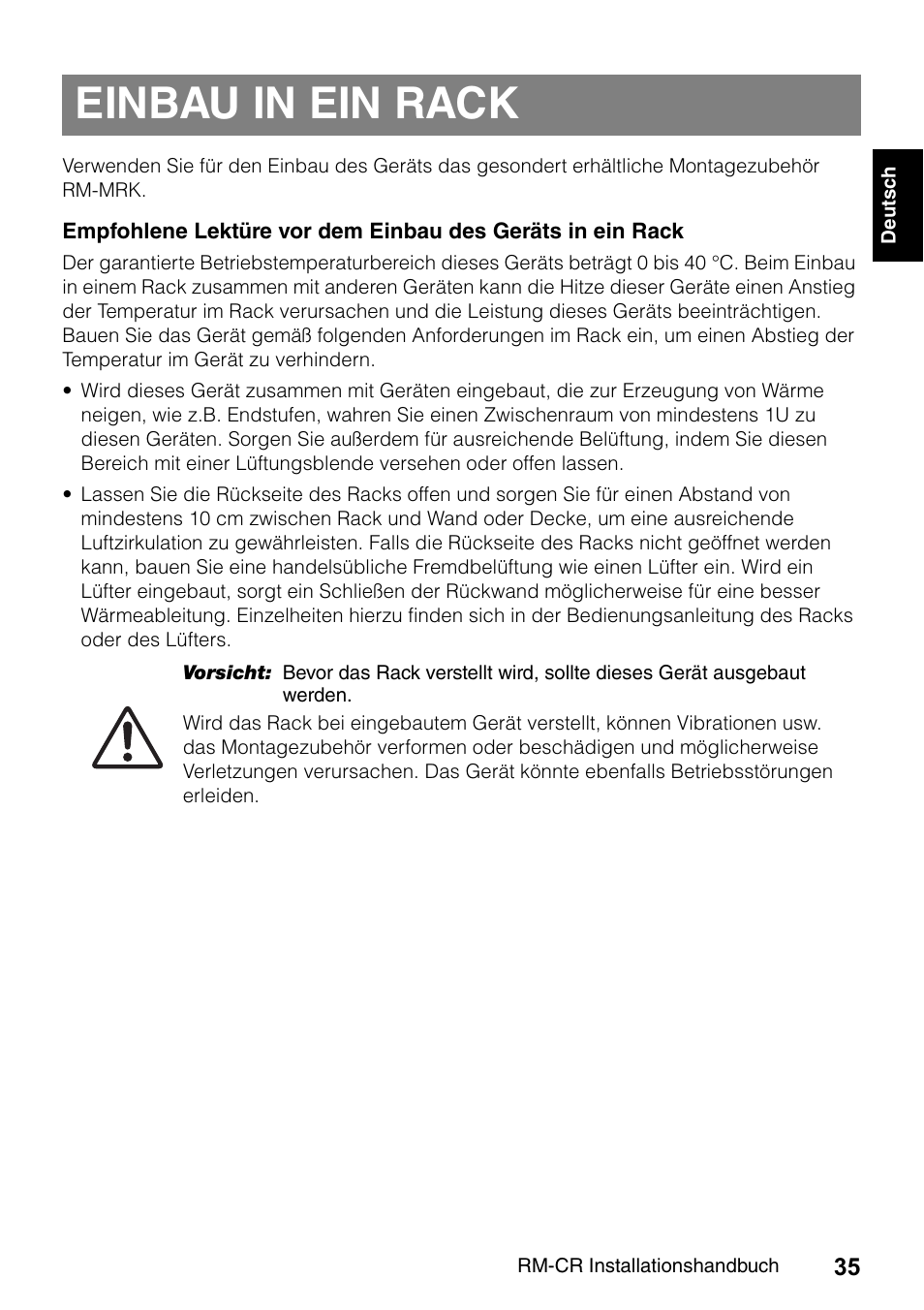 Einbau in ein rack | Yamaha RM-CR Remote Conference Processor with Dante User Manual | Page 35 / 208