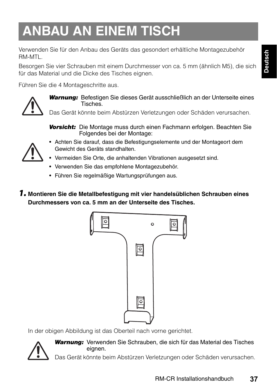 Anbau an einem tisch | Yamaha RM-CR Remote Conference Processor with Dante User Manual | Page 37 / 208