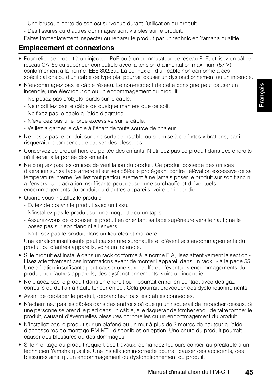 Emplacement et connexions | Yamaha RM-CR Remote Conference Processor with Dante User Manual | Page 45 / 208