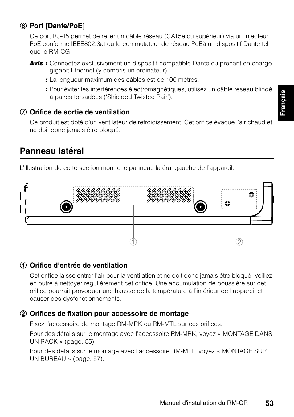 Panneau latéral | Yamaha RM-CR Remote Conference Processor with Dante User Manual | Page 53 / 208