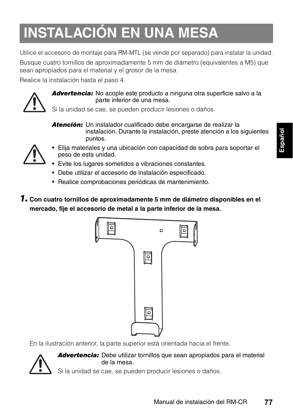 Instalación en una mesa | Yamaha RM-CR Remote Conference Processor with Dante User Manual | Page 77 / 208