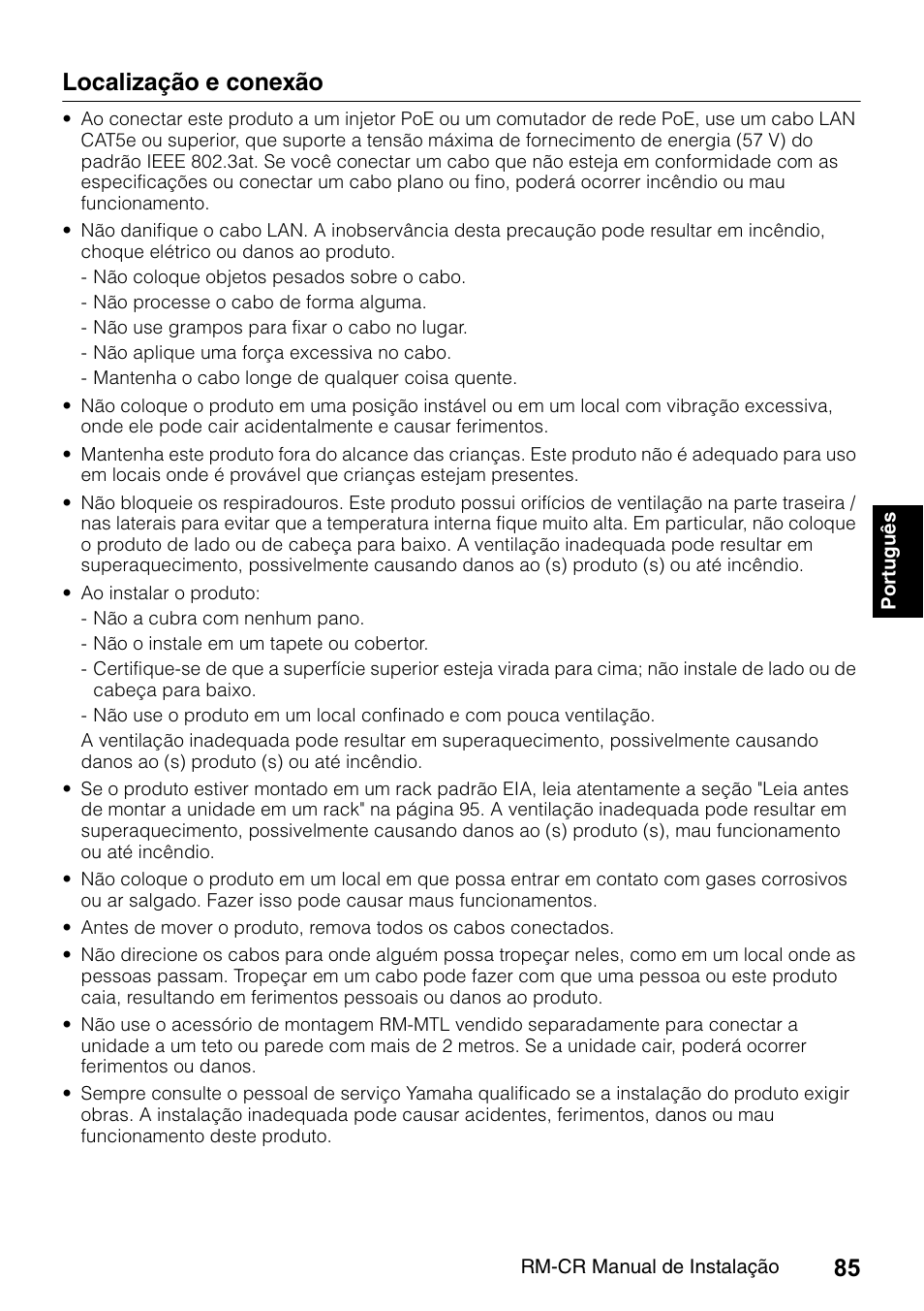 Localização e conexão | Yamaha RM-CR Remote Conference Processor with Dante User Manual | Page 85 / 208