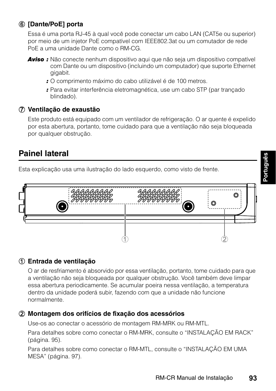 Painel lateral | Yamaha RM-CR Remote Conference Processor with Dante User Manual | Page 93 / 208