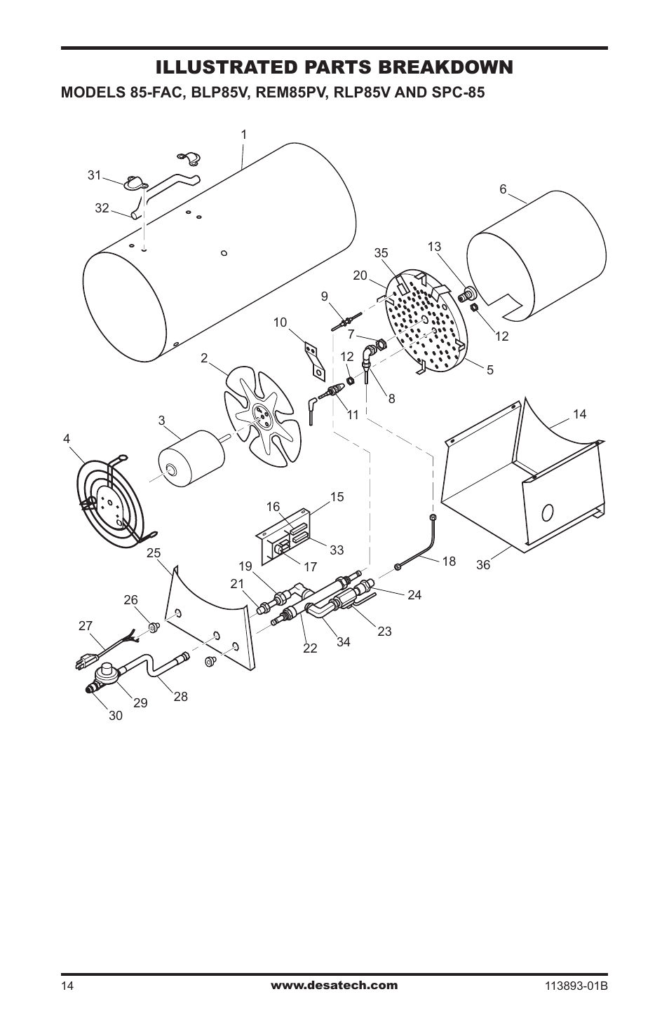 Illustrated parts breakdown | Desa Air Conditioner User Manual | Page 14 / 18