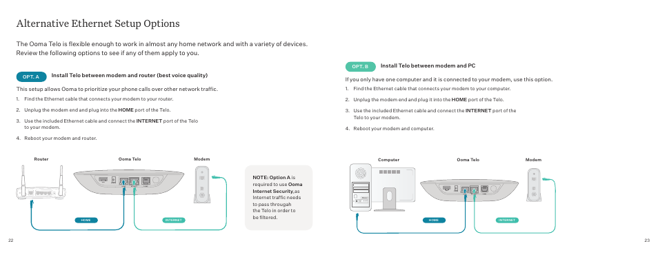 Alternative ethernet setup options | ooma Telo VoIP Phone System (Black, $50 International Calling Credit) User Manual | Page 12 / 27