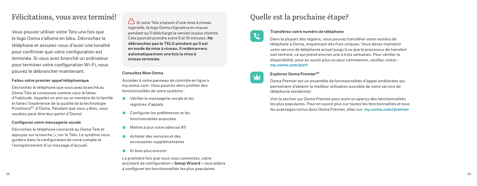 Félicitations, vous avez terminé, Quelle est la prochaine étape | ooma Telo VoIP Phone System (Black, $50 International Calling Credit) User Manual | Page 18 / 27