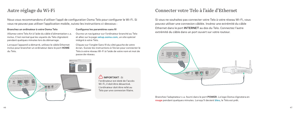 Autre réglage du wi-fi, Connecter votre telo à l’aide d’ethernet | ooma Telo VoIP Phone System (Black, $50 International Calling Credit) User Manual | Page 24 / 27