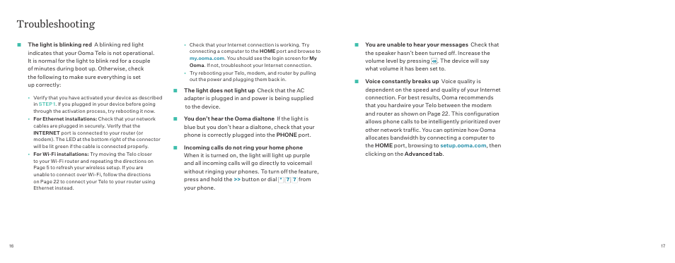 Troubleshooting | ooma Telo VoIP Phone System (Black, $50 International Calling Credit) User Manual | Page 9 / 27