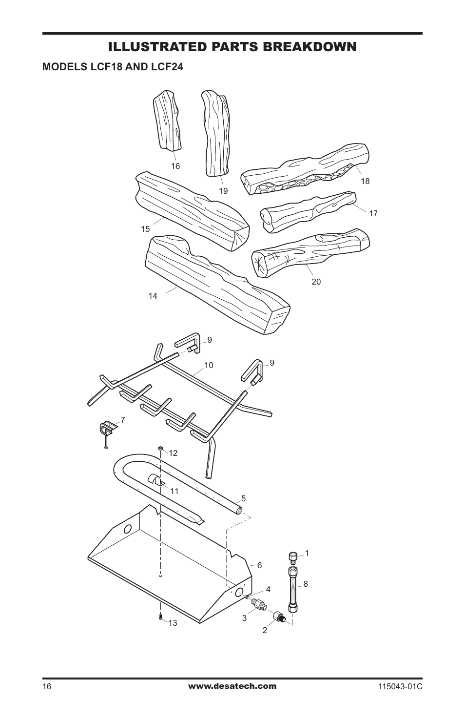 Illustrated parts breakdown and parts list, Illustrated parts breakdown, Models lcf18 and lcf24 | Desa LCF24 User Manual | Page 16 / 20