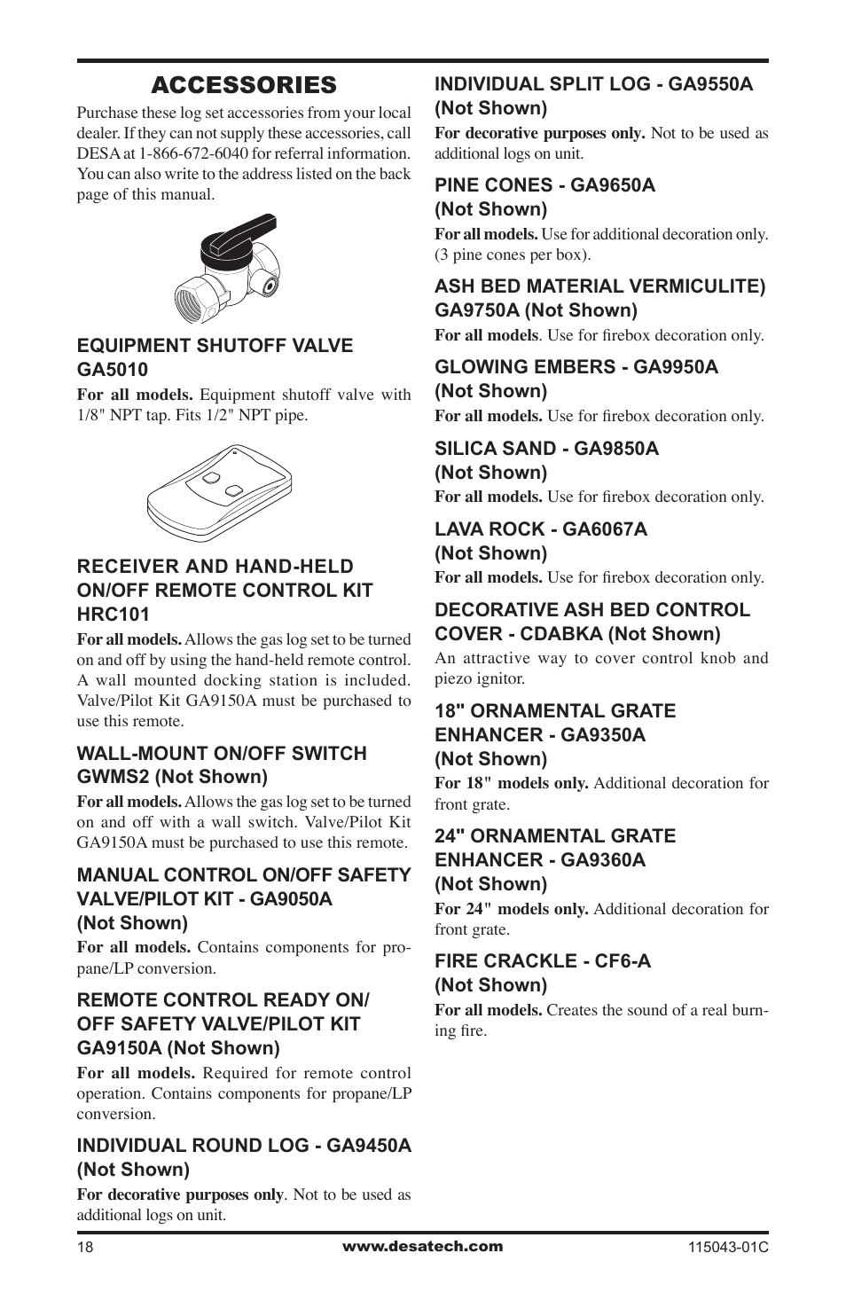 Accessories | Desa LCF24 User Manual | Page 18 / 20