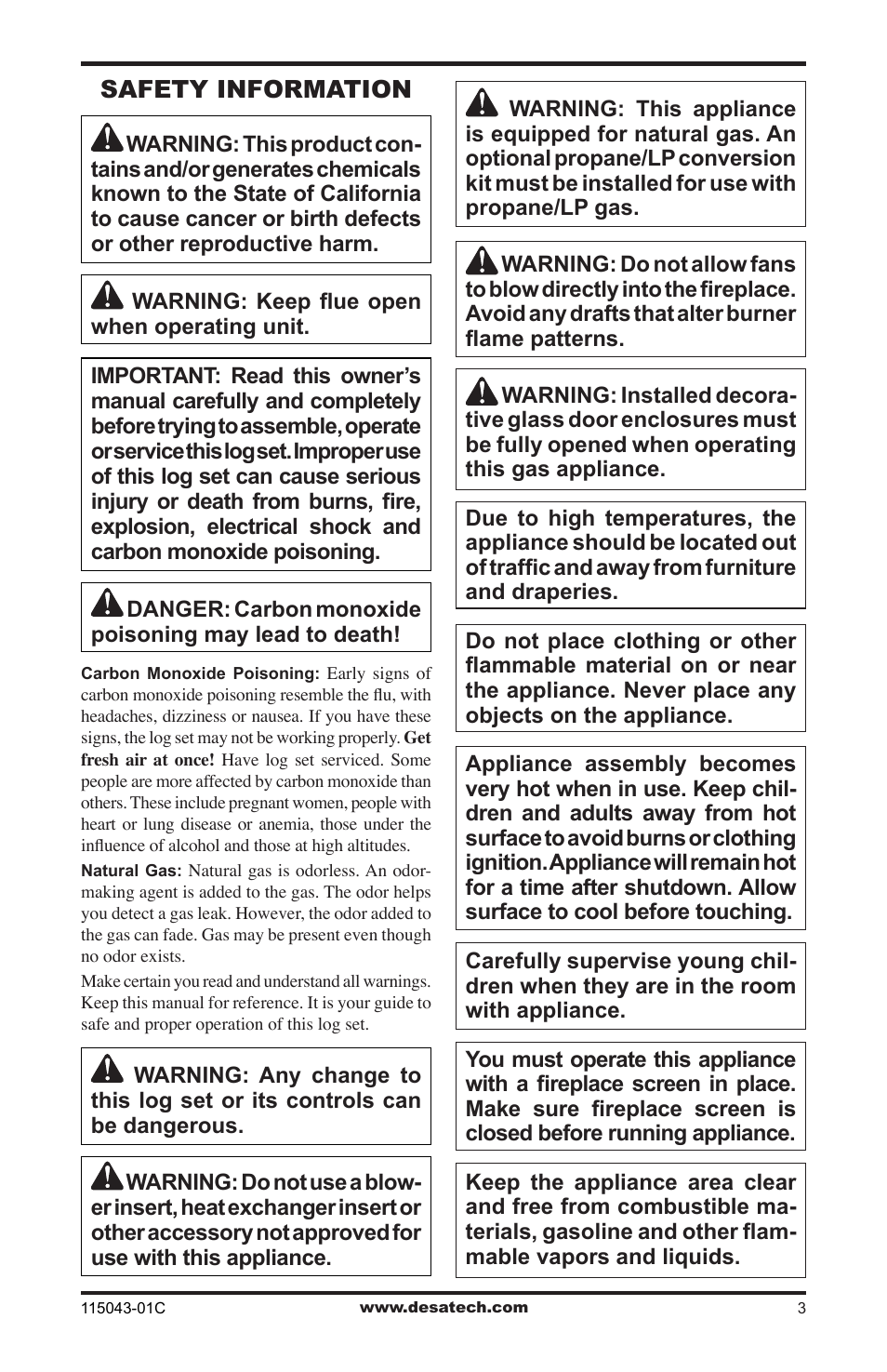 Safety information | Desa LCF24 User Manual | Page 3 / 20