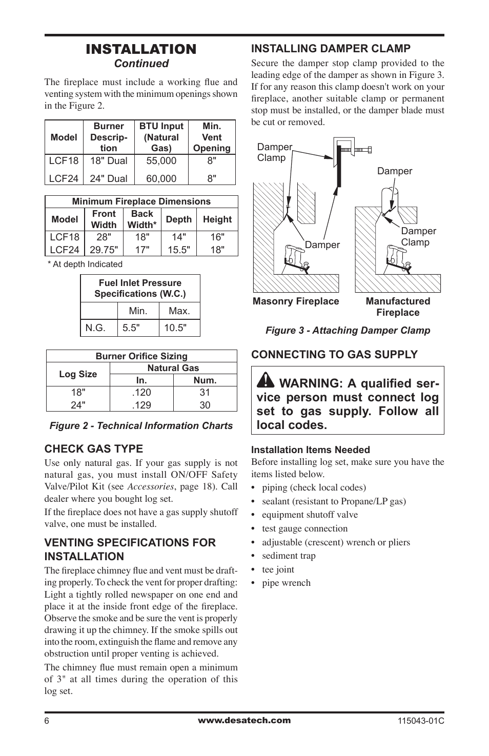 Installation | Desa LCF24 User Manual | Page 6 / 20