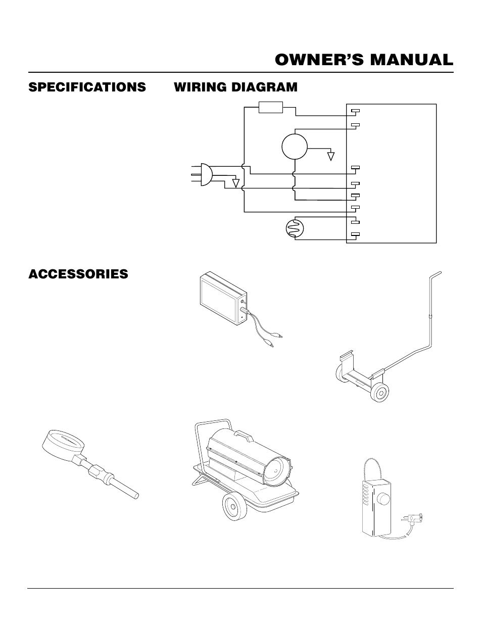 Owner’s manual, Specifications, Wiring diagram | Accessories | Desa B70D User Manual | Page 11 / 14