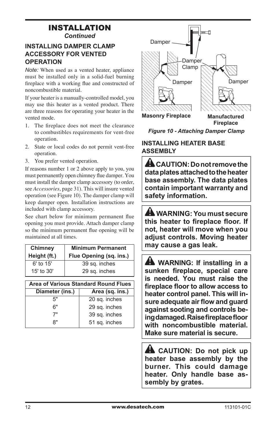 Installation | Desa CGS2718NA User Manual | Page 12 / 36