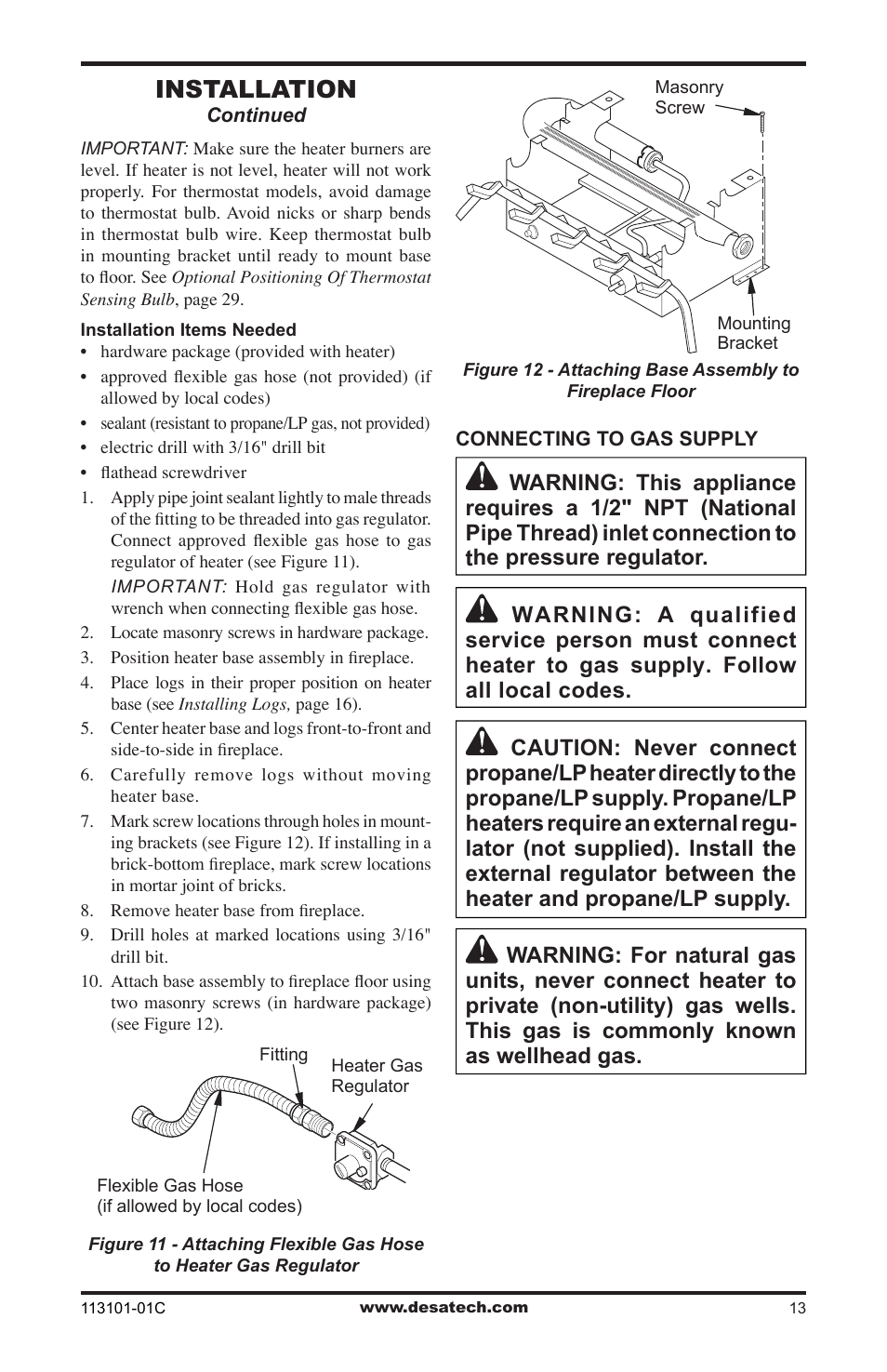 Installation | Desa CGS2718NA User Manual | Page 13 / 36