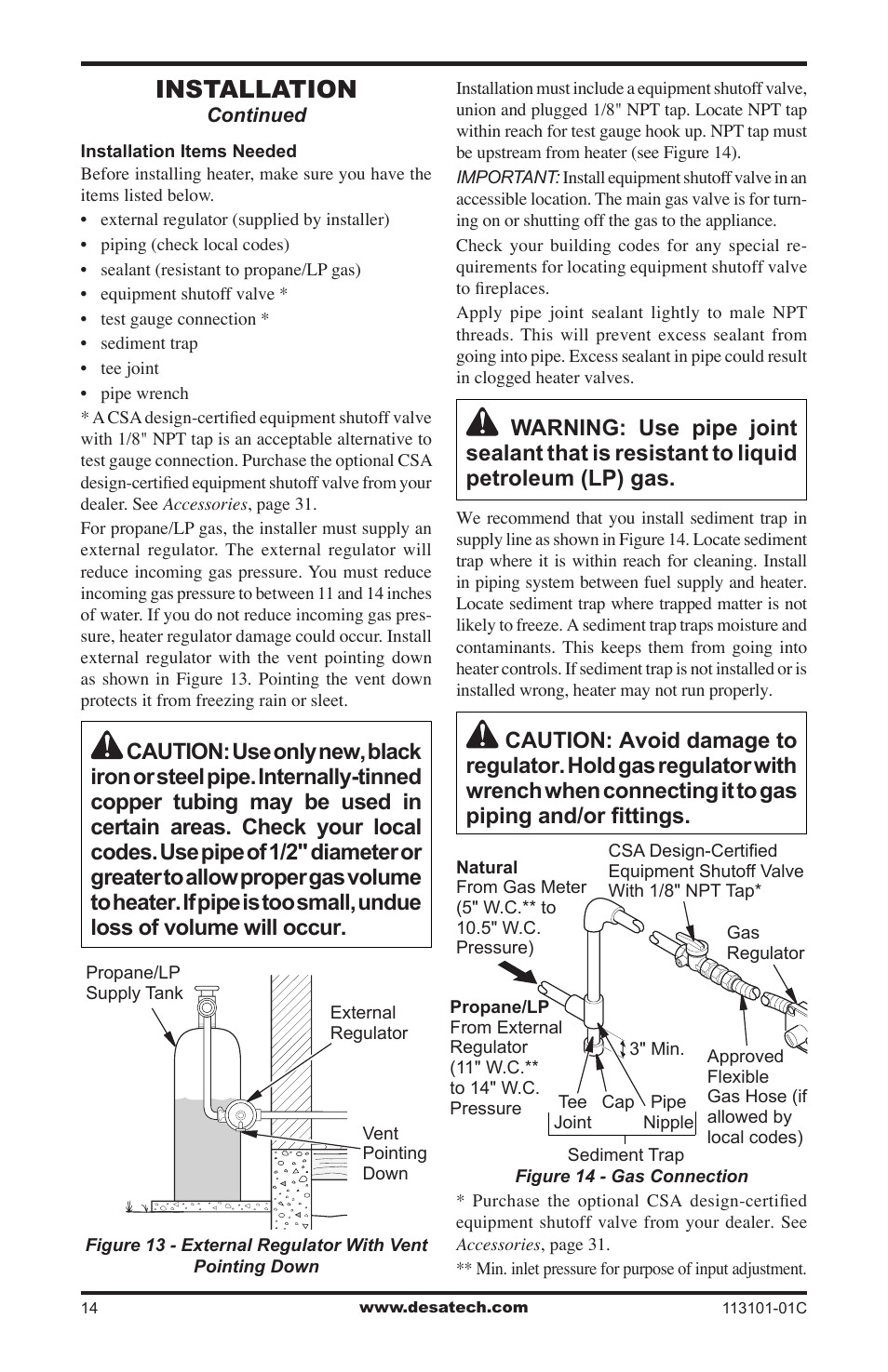 Installation | Desa CGS2718NA User Manual | Page 14 / 36