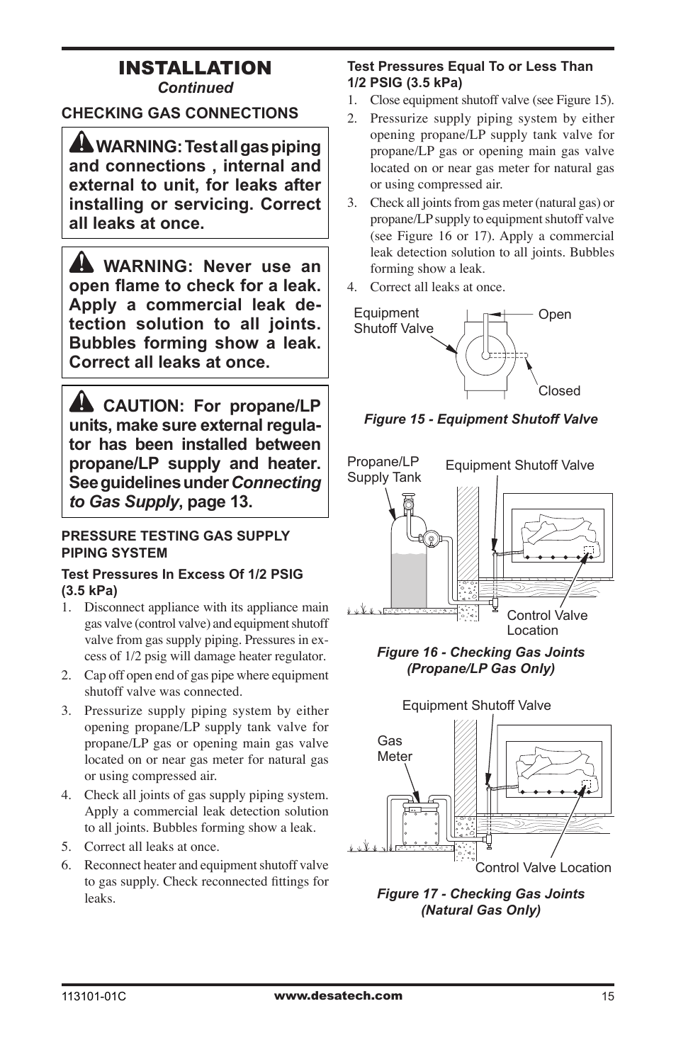 Installation | Desa CGS2718NA User Manual | Page 15 / 36