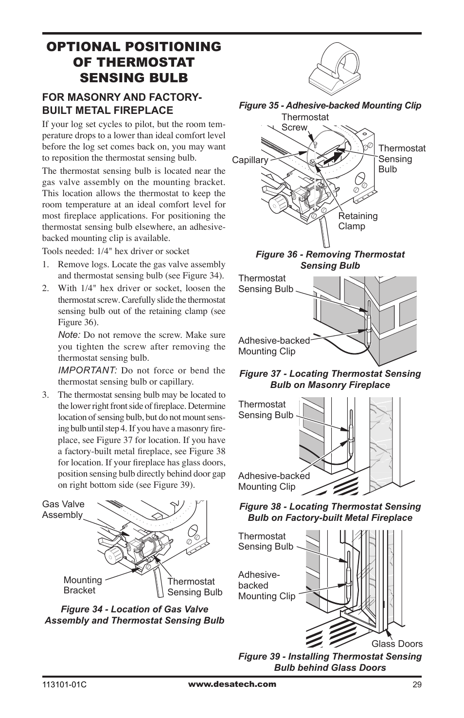 Optional positioning of thermostat sensing bulb | Desa CGS2718NA User Manual | Page 29 / 36