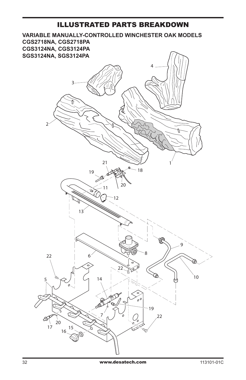 Illustrated parts breakdown and parts list, Illustrated parts breakdown | Desa CGS2718NA User Manual | Page 32 / 36