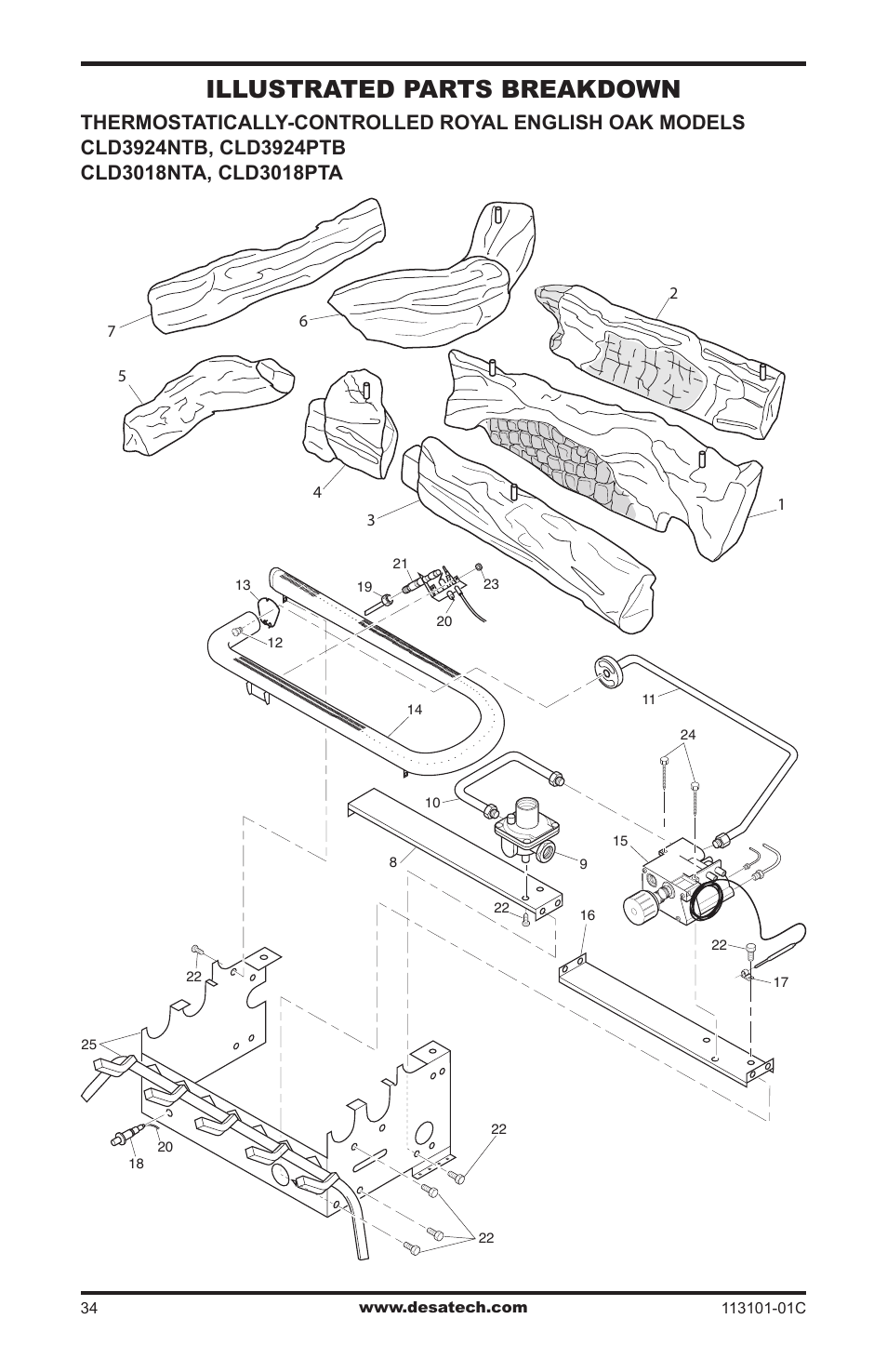 Illustrated parts breakdown | Desa CGS2718NA User Manual | Page 34 / 36