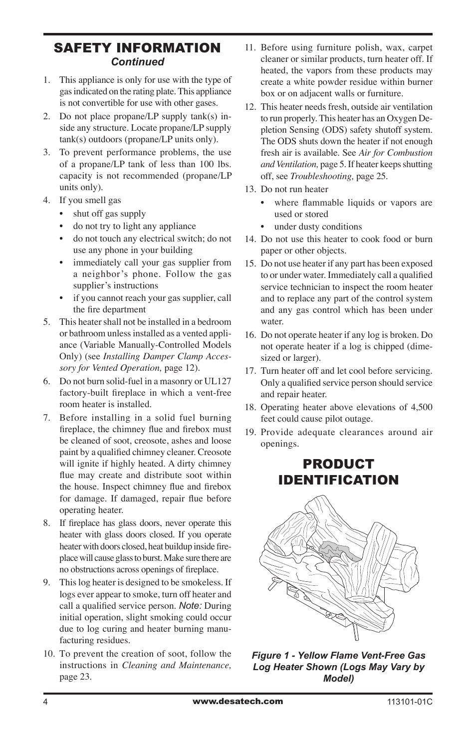 Product identification, Safety information | Desa CGS2718NA User Manual | Page 4 / 36