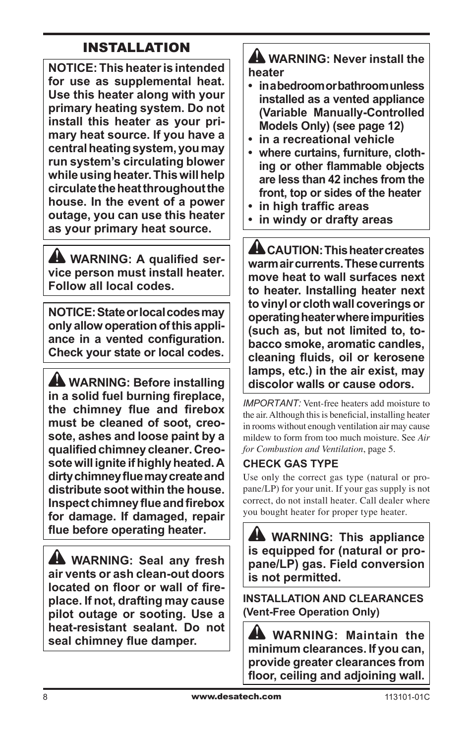 Installation | Desa CGS2718NA User Manual | Page 8 / 36