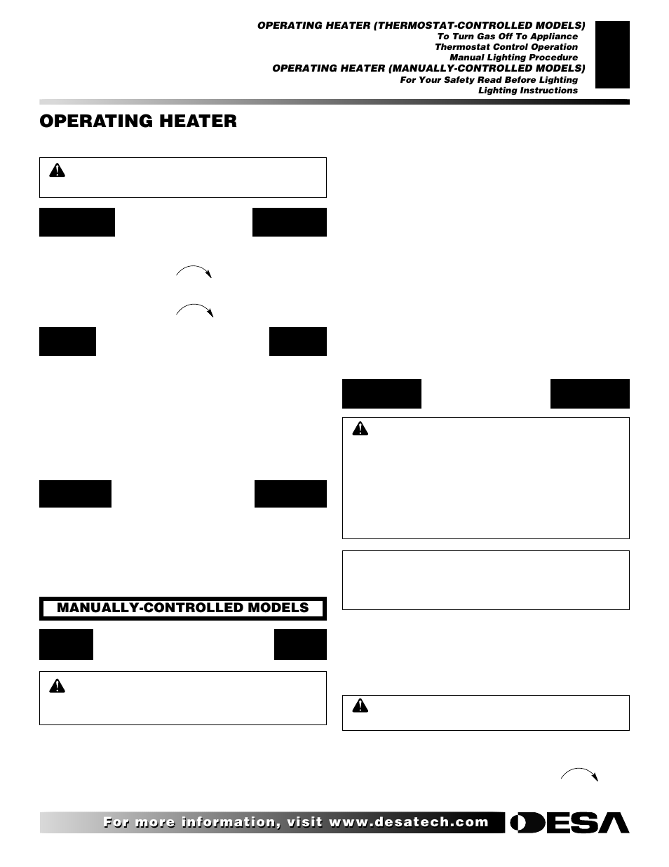 Operating heater | Desa "R" Models User Manual | Page 17 / 40