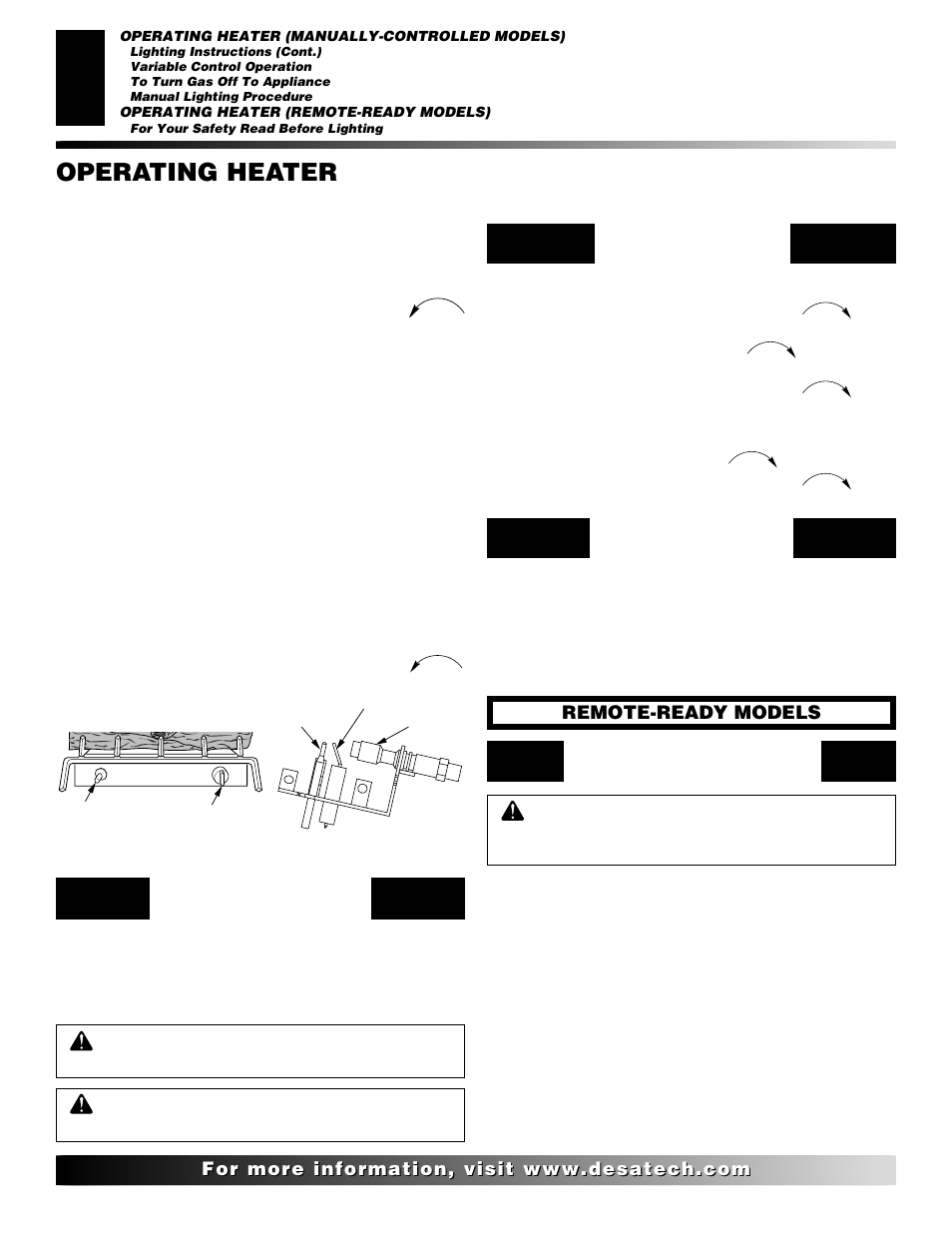 Operating heater, Continued | Desa "R" Models User Manual | Page 18 / 40