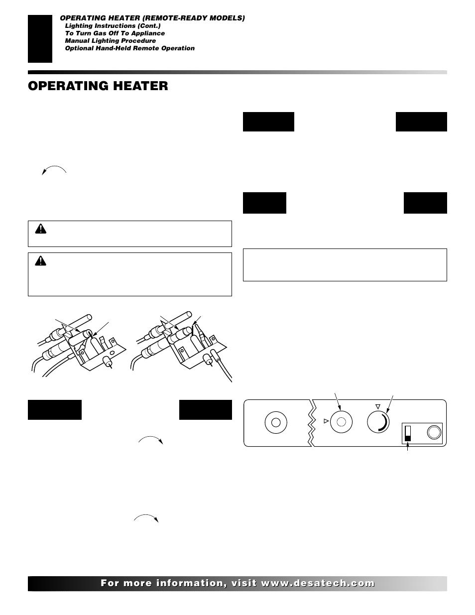 Operating heater, Continued, Optional hand-held remote operation | Desa "R" Models User Manual | Page 20 / 40