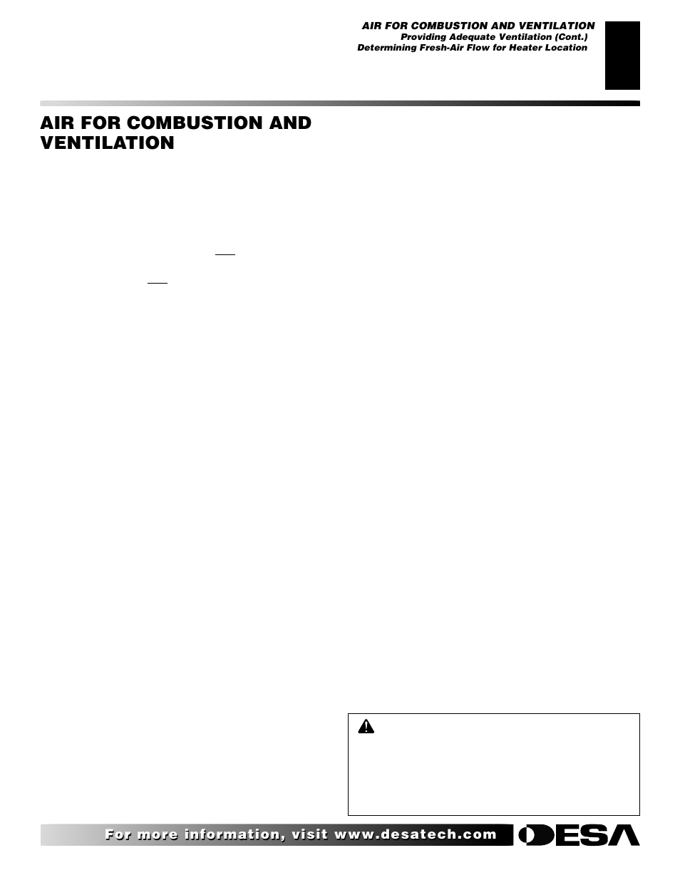 Air for combustion and ventilation, Continued, Determining fresh-air flow for heater location | Desa "R" Models User Manual | Page 5 / 40