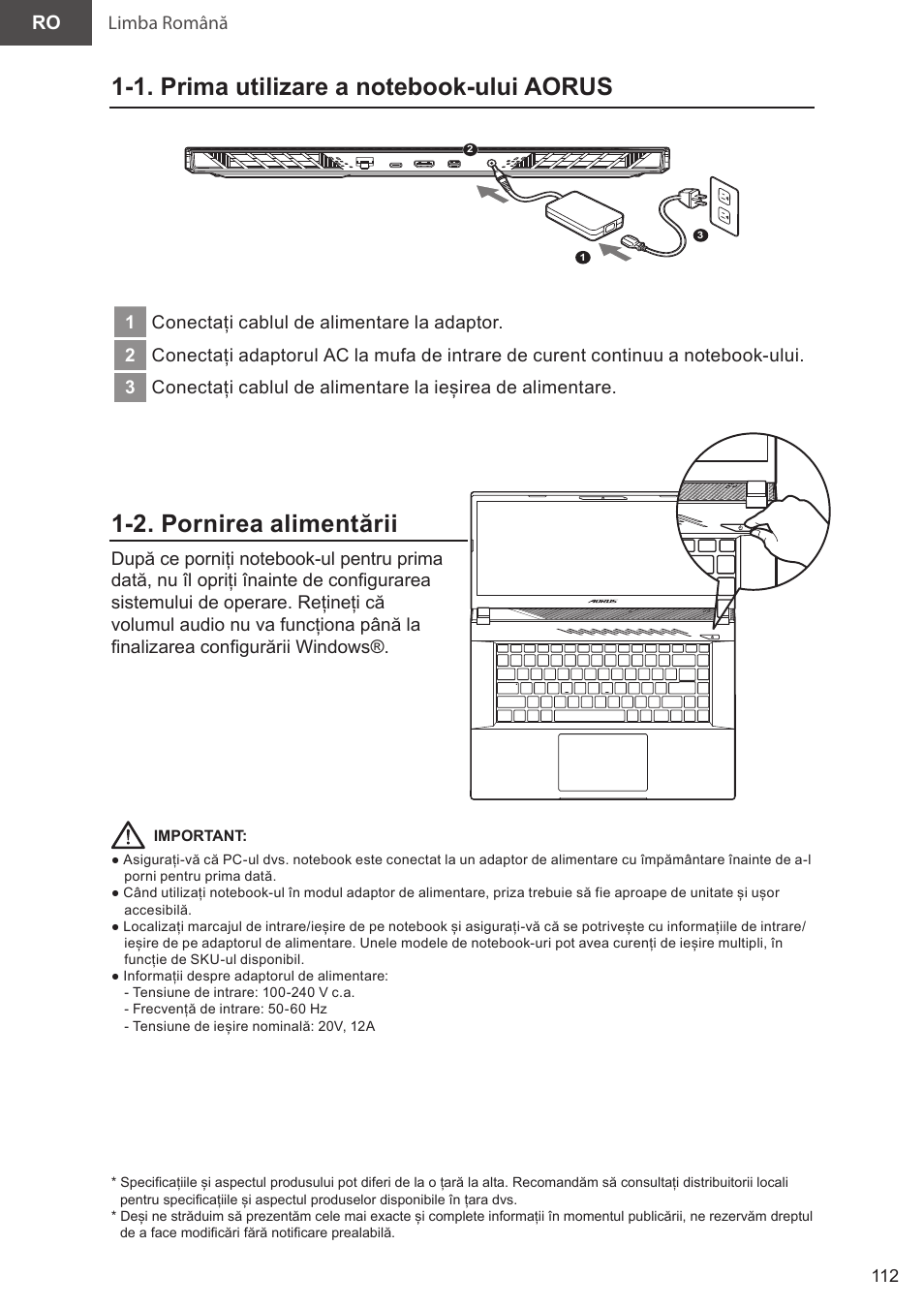 19_aorus 15(x5lbvf)_e-manual_ro_v1.0, 2. pornirea alimentării | GIGABYTE 15.6" AORUS 15 Gaming Notebook (Black) User Manual | Page 112 / 154