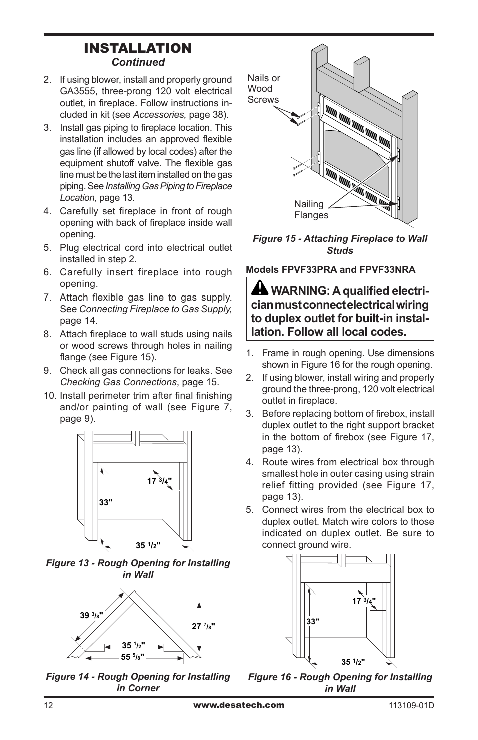 Installation, Continued | Desa FPVF33NRA User Manual | Page 12 / 40