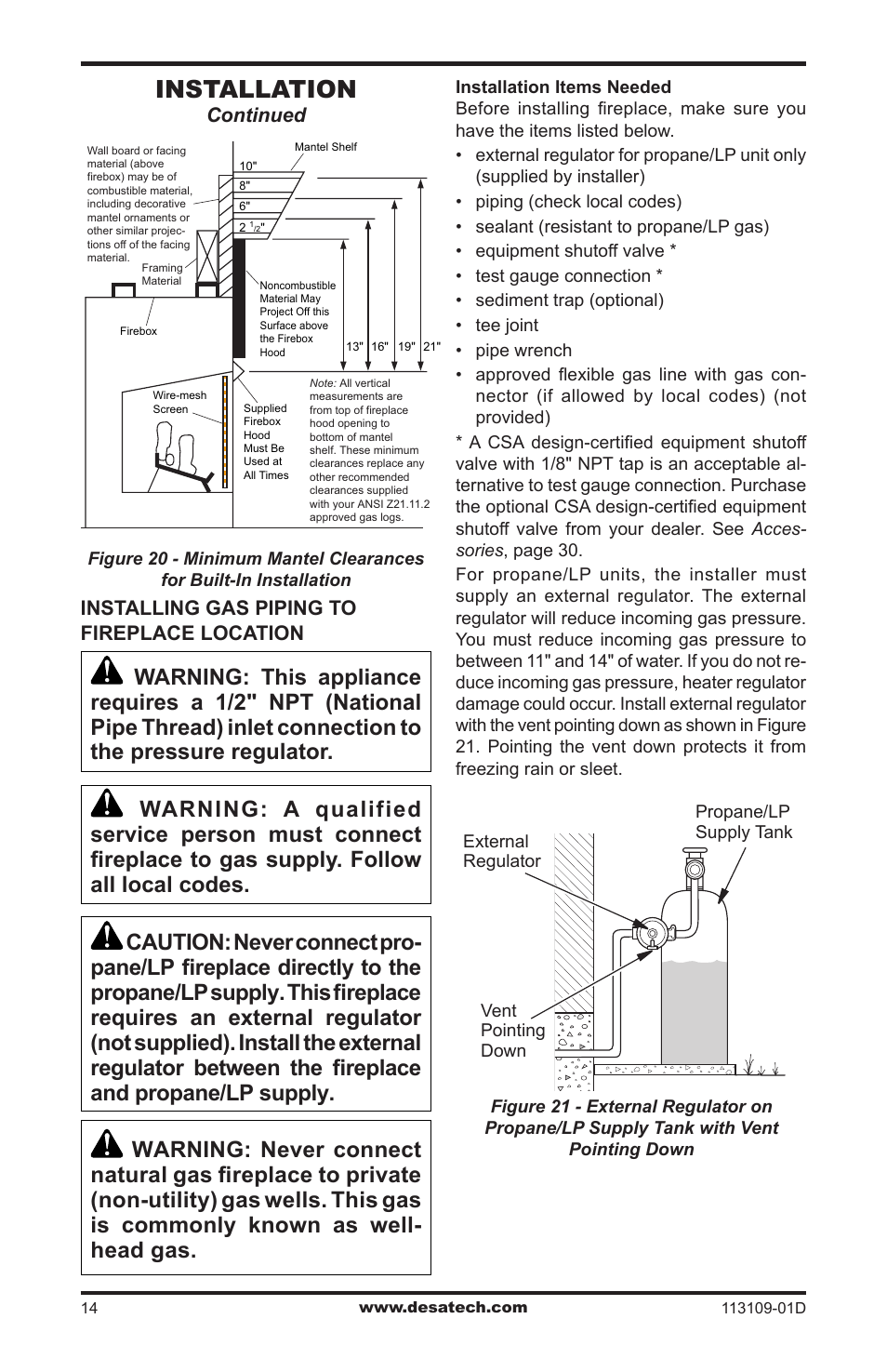Installation | Desa FPVF33NRA User Manual | Page 14 / 40
