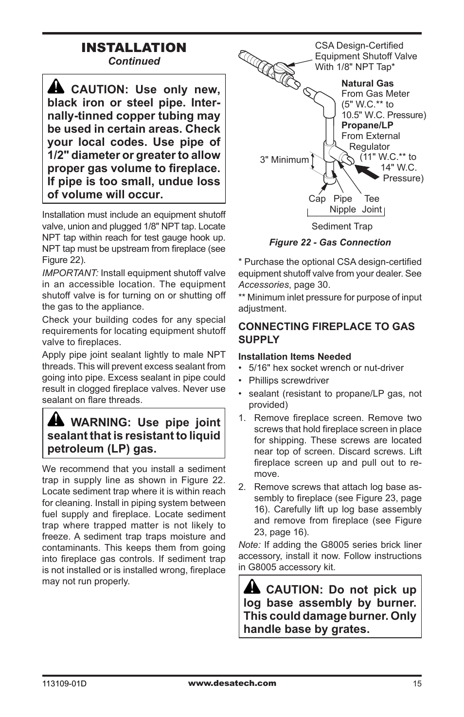 Installation | Desa FPVF33NRA User Manual | Page 15 / 40