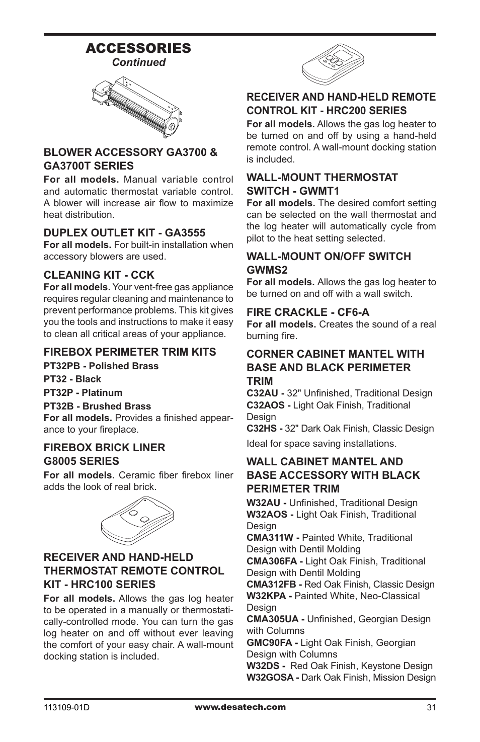 Accessories | Desa FPVF33NRA User Manual | Page 31 / 40