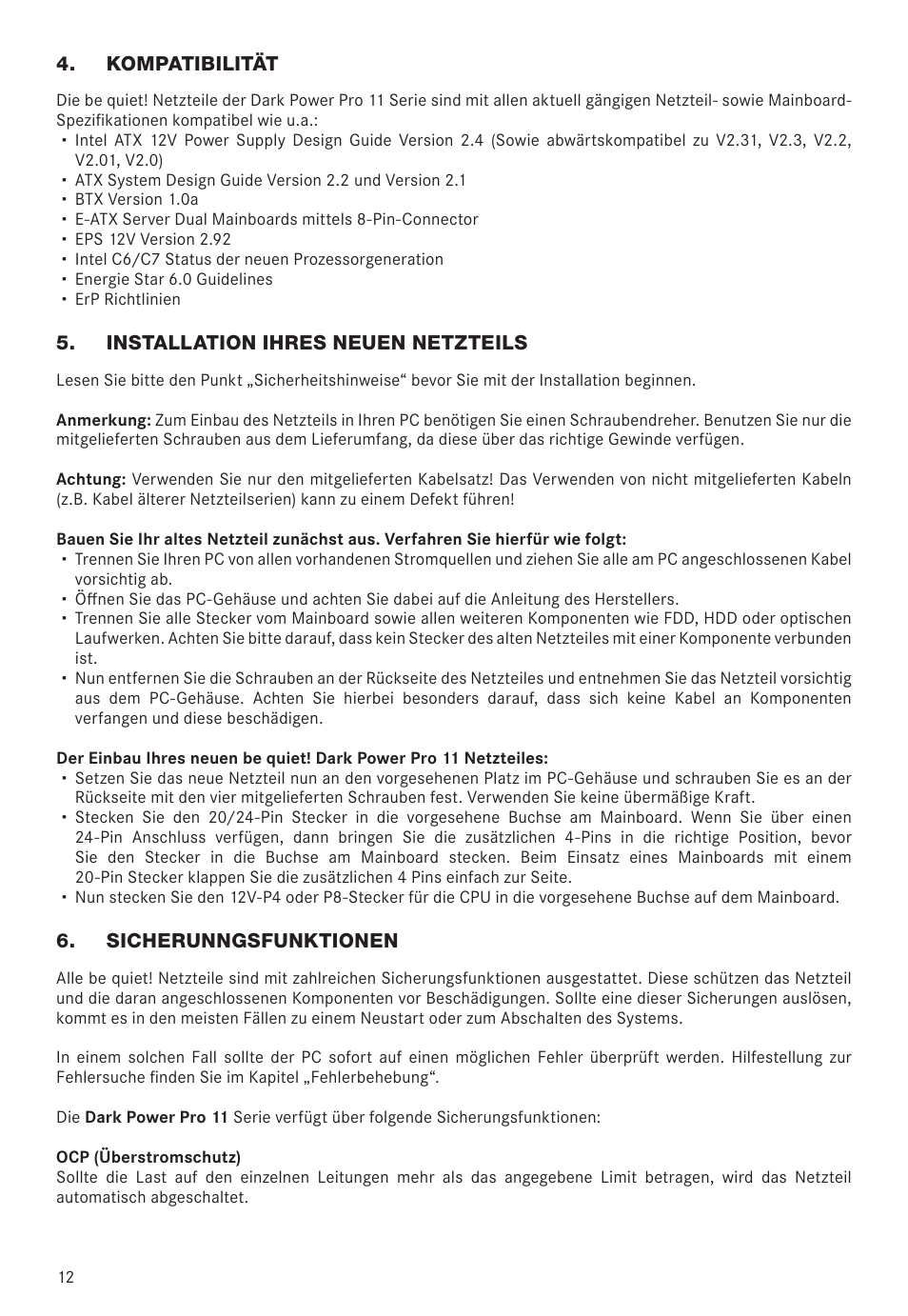 be quiet! Dark Power Pro 11 650W 80 Plus Platinum Modular Power Supply User Manual | Page 12 / 48