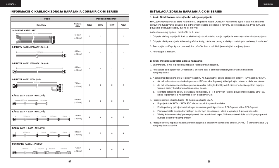 Krok: odstránenie existujúceho zdroja napájania, Krok: inštalácia nového zdroja napájania | Corsair CX-M Series CX750M 750W 80 PLUS Bronze Semi-Modular Power Supply User Manual | Page 51 / 79