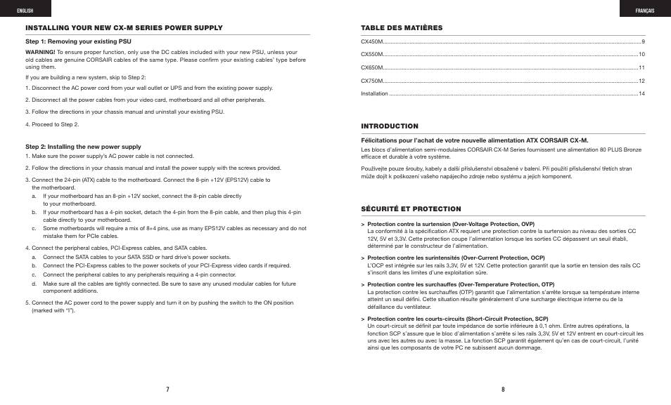Corsair CX-M Series CX750M 750W 80 PLUS Bronze Semi-Modular Power Supply User Manual | Page 6 / 79