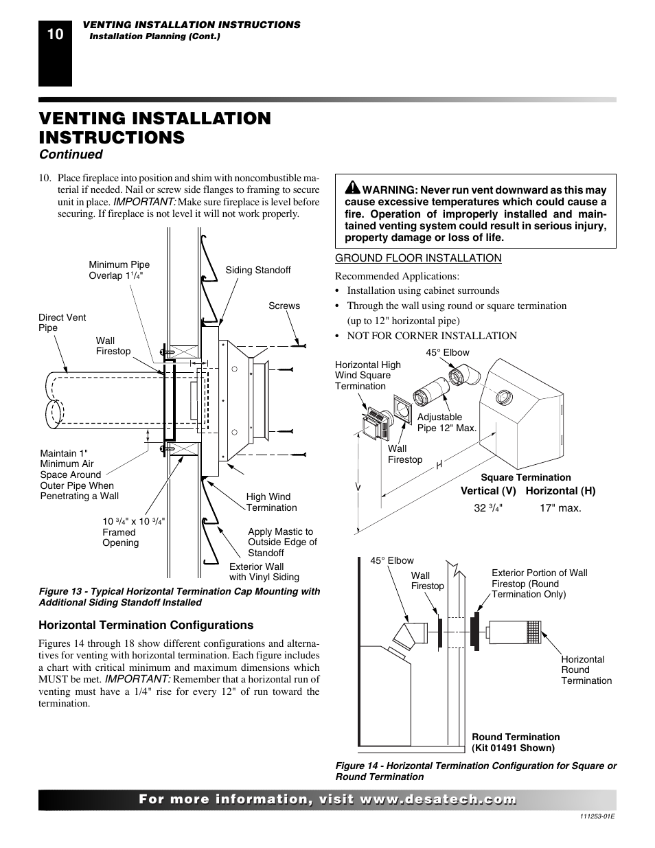 Venting installation instructions, Continued | Desa (V)V36EN-B User Manual | Page 10 / 38