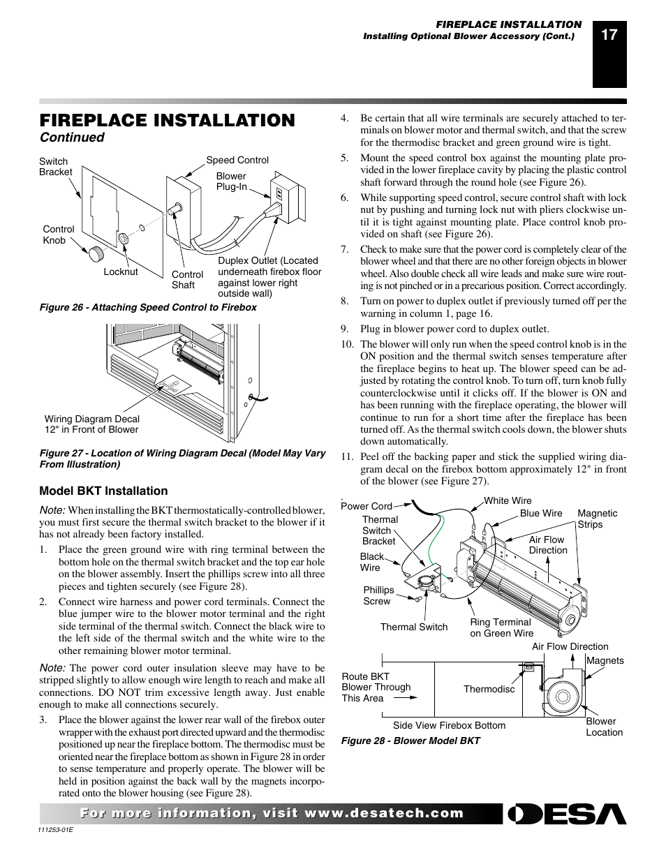 Fireplace installation, Continued | Desa (V)V36EN-B User Manual | Page 17 / 38