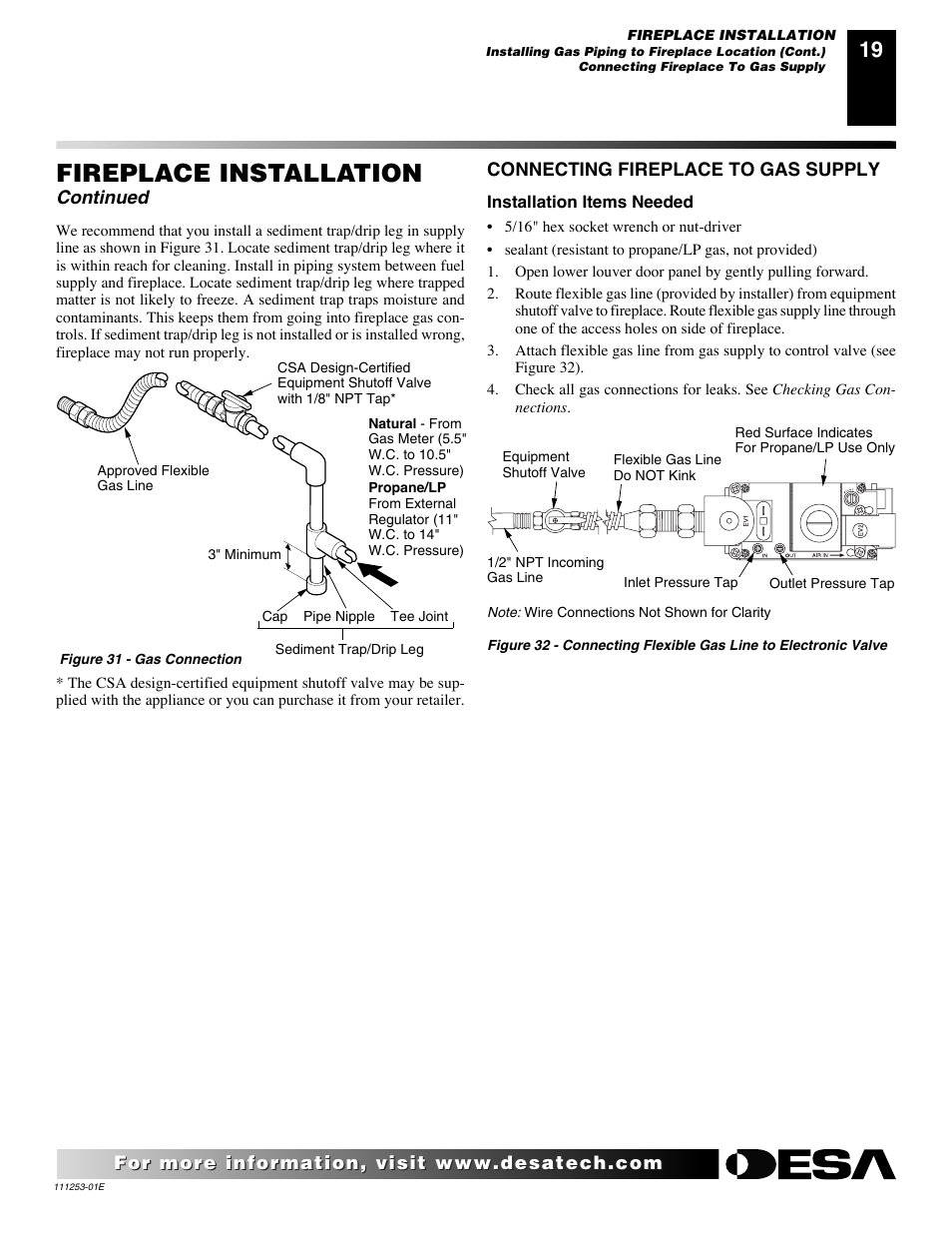 Fireplace installation, Continued | Desa (V)V36EN-B User Manual | Page 19 / 38
