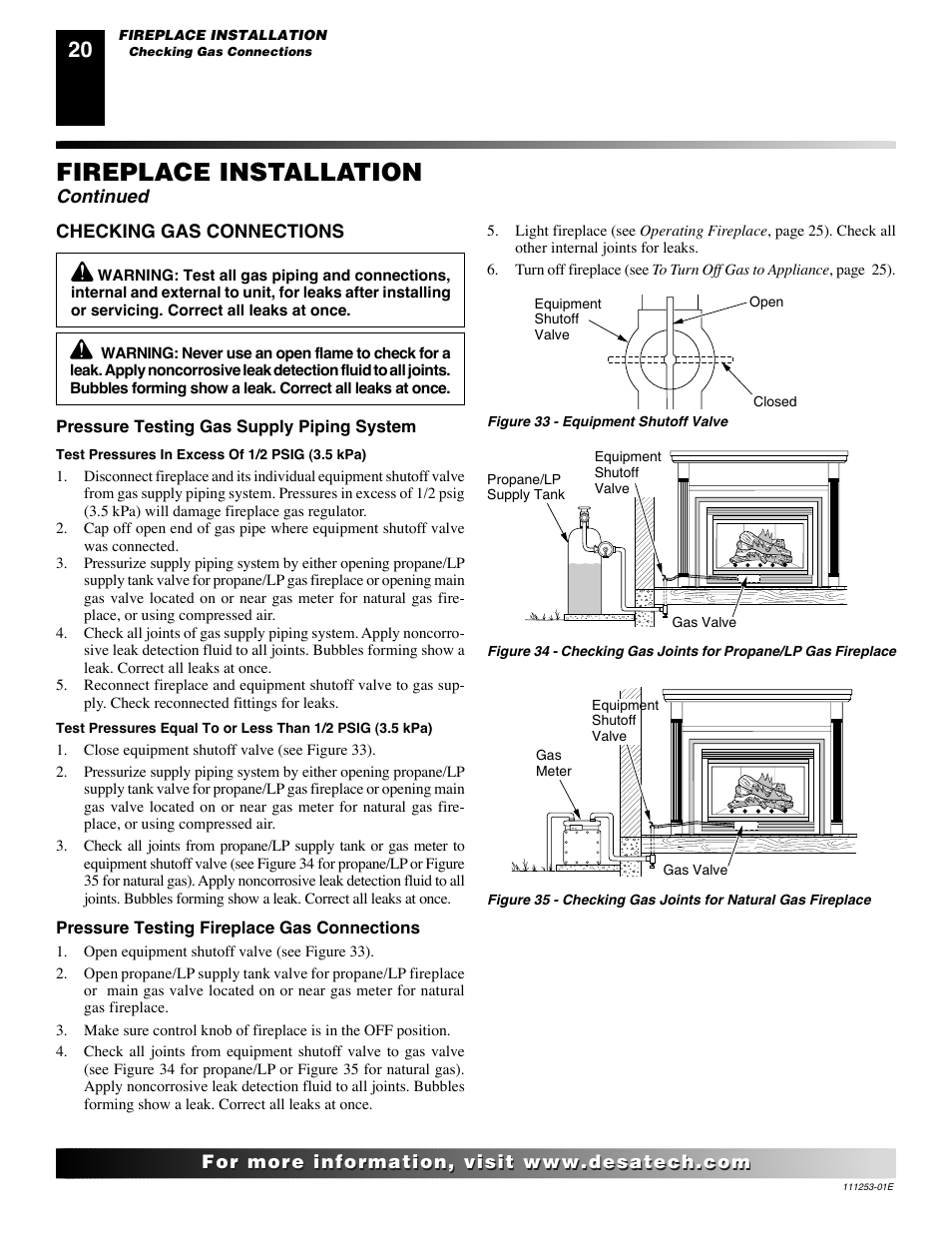 Fireplace installation, Continued | Desa (V)V36EN-B User Manual | Page 20 / 38